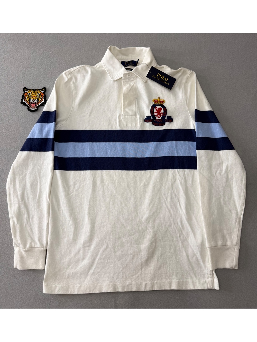 246/2652 Polo Ralph Lauren Rugby Polo Shirt XS NWT White Blue Striped MSRP $148